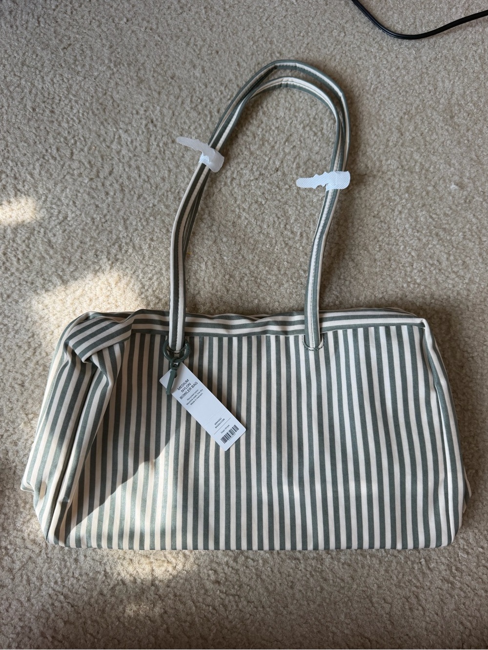 NWT medium bowler bag in sage stripe